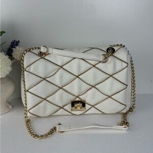 INC International Concepts White Quilted Crossbody Gold Chain Bag